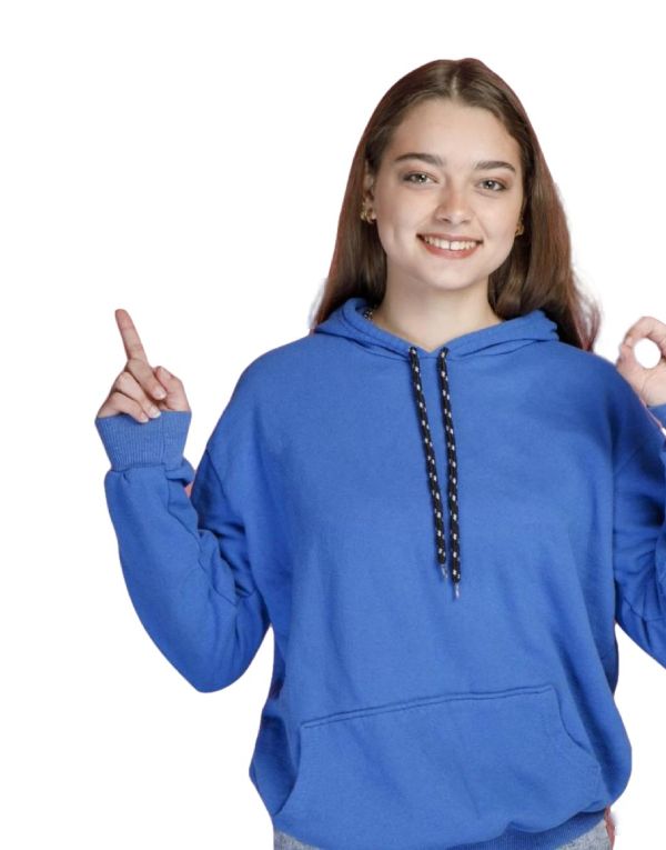 WOMEN WEARNG plain blue hoodie
