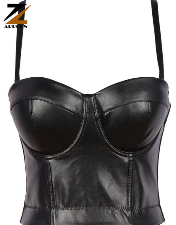 Black Leather Corset Top Solid Pu Leather Corset (2)