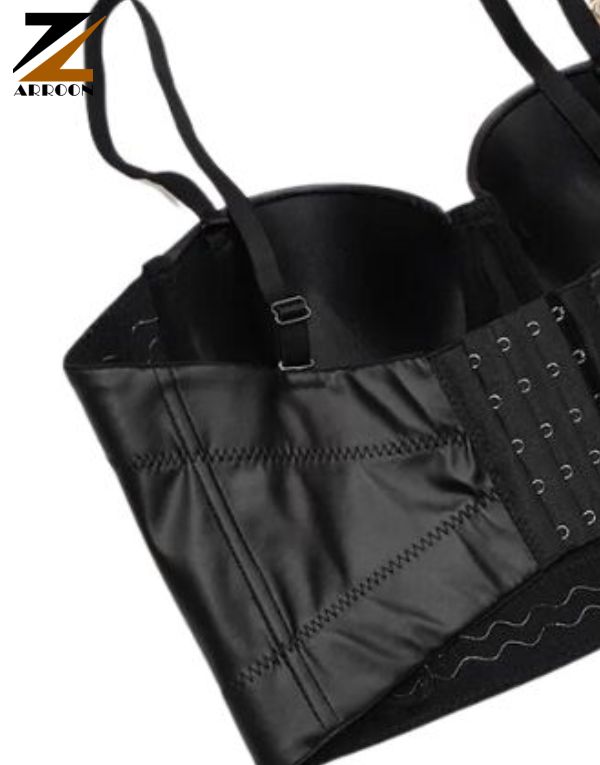 Black Leather Corset Top Solid Pu Leather