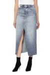 Vintage Wash Front-Slit Denim Skirt with Chic Belt Loops