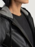 Women Black Hooded Leather Bomber Jacket (4)