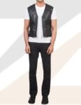 Black Leather Lace-Up Vest for Men