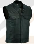 Dark Green Leather Motorcycle Vest