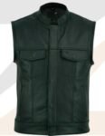 Dark Green Leather Motorcycle Vest