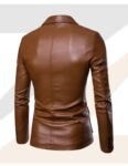 Men’s Brown Leather Blazer with Lapel Collar