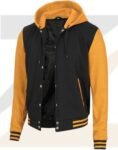 Yellow and Black Men’s Hooded Varsity Jacket