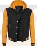 Yellow and Black Men’s Hooded Varsity Jacket