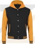 Yellow and Black Men’s Hooded Varsity Jacket