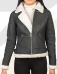 Women’s Black Sheepskin Bomber Jacket