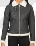 Women’s Black Sheepskin Bomber Jacket