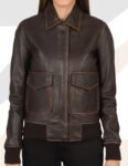 Women’s BrownLeather Bomber Jacket