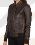 Women’s BrownLeather Bomber Jacket