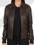 Women’s BrownLeather Bomber Jacket