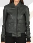 Women’s Green Leather Bomber Jacket