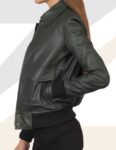 Women’s Green Leather Bomber Jacket