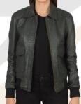 Women’s Green Leather Bomber Jacket