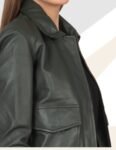 Women’s Green Leather Bomber Jacket