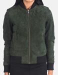 Women’s Bliss Green Suede Bomber Jacket