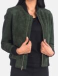 Women’s Bliss Green Suede Bomber Jacket