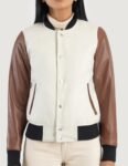 Women’s Savant White and Brown Varsity Jacket