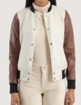 Women’s Savant White and Brown Varsity Jacket